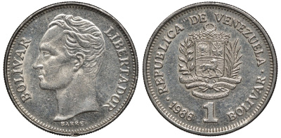 Венесуэла 1 боливар 1986 Симон Боливар KM 52 никель 4579-724