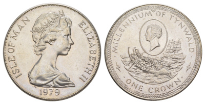 Остров Мэн 1 крона 1979 1000 лет Тинвальду - Шлюпка KM 50 медно-никель BU 1083-5-31