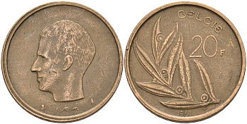 Бельгия 20 франков 1981 Belgie, Бодуэн I (1951-1993) KM 160 никель бронза 4126-231