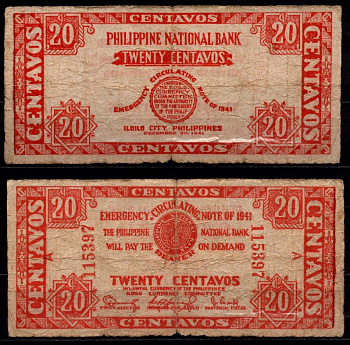 Филиппины 20 сентаво 1941 Pick S303 бумага 8564-4-3-1