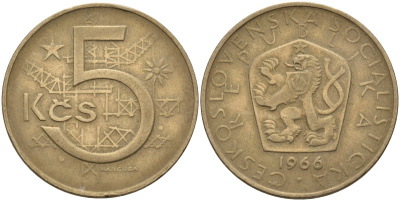 Чехословакия 5 крон 1966 KM 60 медно-никель 4140-525