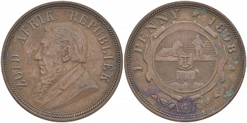 Южно-Африканская Республика, Трансвааль 1 пенни 1898 Пауль Крюгер KM 2 медь 180-1013