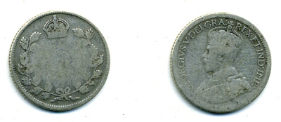 Канада 10 центов 19ХХ ГЕОРГ V серебро 46-1054