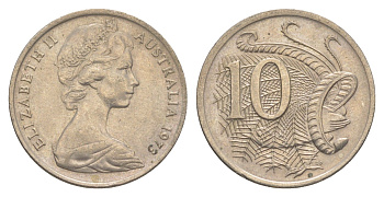 Австралия 10 центов 1973 Елизавета II (1952-2022), птица лирахвост KM 65 медно-никель 4364-153