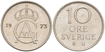 Швеция 10 эре 1973 Густав VI Адольф (1950-1973) KM 835 медно-никель 4585-425