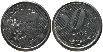 Бразилия 50 сентаво 2005 KM 651a, Schon 159a, Bentes 780 нержавеющая сталь 4523-427