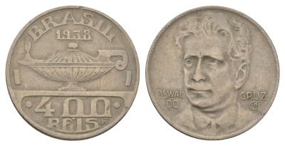 Бразилия 400 реалов 1938 Освалду Крус KM 539 медно-никель 4624-1255