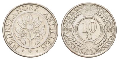 Нидерландские Антильские острова (Нидерландские Антилы) 10 центов 1991 KM 34 сталь плакированная никелем aUNC 4625-526
