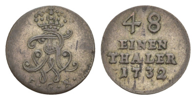 Пруссия 1/48 талера 1732 EGN, Фридрих Вильгельм I (1713-1740) KM 210 серебро 1515-2131