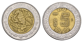 Мексика 5 песо 1998 KM 605 биметалл 4675-312