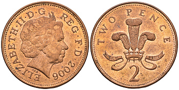 Великобритания 2 пенса 2006 Елизавета II (1952-2022) KM 987, Spink 4690 (C5) сталь плакированная медью 177-753
