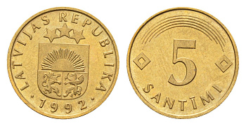 Латвия 5 сантимов 1992 KM 16 никель латунь UNC 4679-312