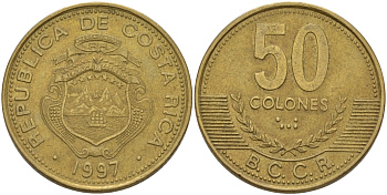 КОСТА-РИКА 50 КОЛОН 1997 а KM 231 латунь 67-1016