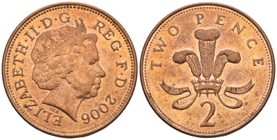 Великобритания 2 пенса 2006 Елизавета II (1952-2022) KM 987, Spink 4690 (C5) сталь плакированная медью 177-753
