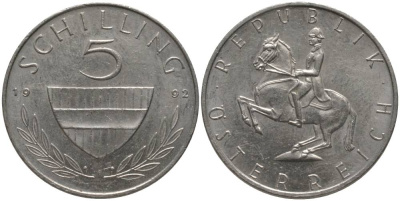 АВСТРИЯ 5 ШИЛЛИНГОВ 1992 KM 2889а медно-никель 181-227