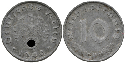 Германия 10 рейхспфеннигов 1940 B KM 101, J. 371 цинк 75-226