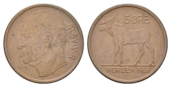 Норвегия 5 эре 1966 Улаф V (1958 - 1991) KM 405 бронза 4703-1031