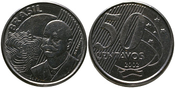 Бразилия 50 сентаво 2002 KM 651a, Schon 159a, Bentes 780 нержавеющая сталь UNC 4523-353