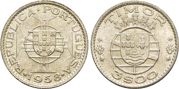 Португальский Тимор 3 эскудо 1958  KM 14 серебро  aUNC 4635-846