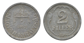 Венгрия 2 филлера 1943 BP KM 519 цинк 4664-862