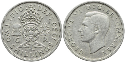 Великобритания 2 шиллинга (флорин) 1950 Георг VI (1936-1952) KM 878, Spink 4107 медно-никель 4394-1044