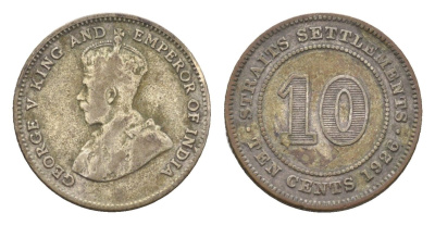 Стрейтс-Сетлментс (Стрейтс Сетлментс) 10 центов 1926 Георг V (1910-1936) KM 29b серебро 4659-1242