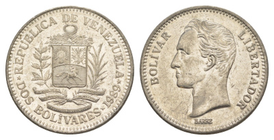 Венесуэла 2 боливара 1989 Симон Боливар Y 43a сталь плакированная никелем 4590-1021