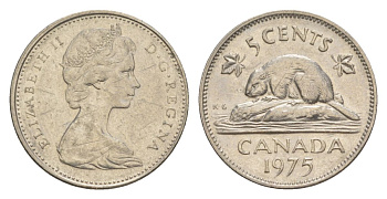 Канада 5 центов 1975 Елизавета II (1952-2022), бобр KM 60.1 никель 4630-723