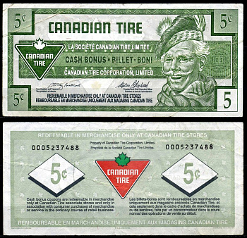Канада купон на 5 центов 1996 Canadian Tire бумага 2195-25-2-2