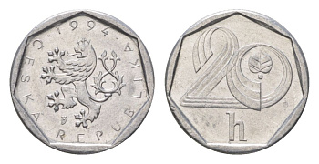 Чехия 20 геллеров 1994 KM 2.1 алюминий 4623-758