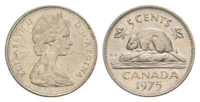 Канада 5 центов 1975 Елизавета II (1952-2022), бобр KM 60.1 никель 4630-723