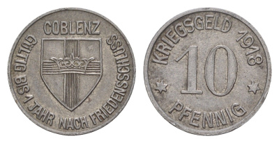 Кобленц 10 пфеннигов 1918 Funck 80.1A, Men05 4526.1, Men18 5727.1 железо 4643-1011