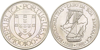 Португалия 100 эскудо 1988 серия золотой век португальских открытий, Бартоломеу Диаш KM 642 медно-никель UNC 4537-523