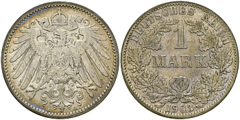 Германия 1 марка 1903 A Weege 18, J. 17, KM 14 серебро aUNC 65-154