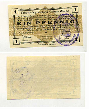 Германия 1 пфенниг 1916 Голцерн (Мюльде), лагерь военнопленных C-3010 бумага UNC (пресс) 504-78-1-1