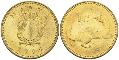 Мальта 1 цент 1995 ласка, горностай KM 93 никель латунь 4585-1233