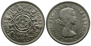 Великобритания 2 шиллинга (флорин) 1966 Елизавета II (1952-2022) KM 906, Spink 4146 медно-никель 4382-644
