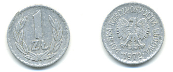 ПОЛЬША 1 ЗЛОТЫЙ 1972 KM 49.1 алюминий 83-252