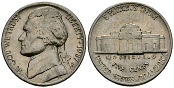 США 5 центов 1987 Джефферсон KM A192 медно-никель 4135-452