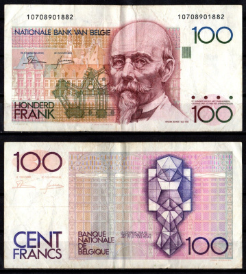 Бельгия 100 франков ND (1982-1994) Pick 142 a (2) бумага 7217-22-2-2