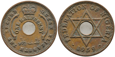 Нигерия 1/2 пенни 1959 Елизавета II (1952-), Британский протекторат KM 1 бронза 4387-451