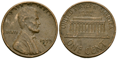 США 1 цент 1959 D, Авраам Линкольн KM 201 медь цинк 4136-119