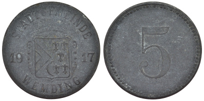 Германия, Вемдинг 5 пфеннигов 1917 Бавария. Нотгельд Funck 594.1 цинк 4119-113