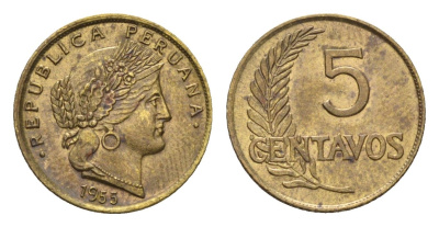 Перу 5 сентаво 1965 KM 223 латунь aUNC 4124-1247