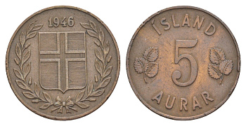 Исландия 5 эйре 1946 KM 9 бронза 4150-1044