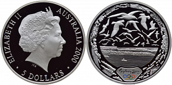 Австралия 5 долларов 2000 XXVII летние Олимпийские игры 2000 года в Сиднее, птицы KM 818 серебро PROOF 1077-2-34