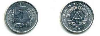 ГДР 5 пфеннигов 1983 A КМ 9.2 алюминий 62-2242