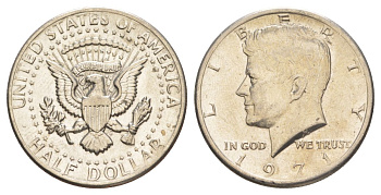 США 1/2 доллара (50 центов) 1971 Джон Кеннеди KM 202b медь плакированная медно-никелем aUNC 4131-736