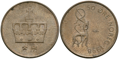 Норвегия 50 эре 1998 Харальд V (1991- ) KM 460 бронза 84-1649