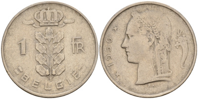 Бельгия 1 франк 1950 Belgie, первый год KM 143.1 медно-никель    4187-117